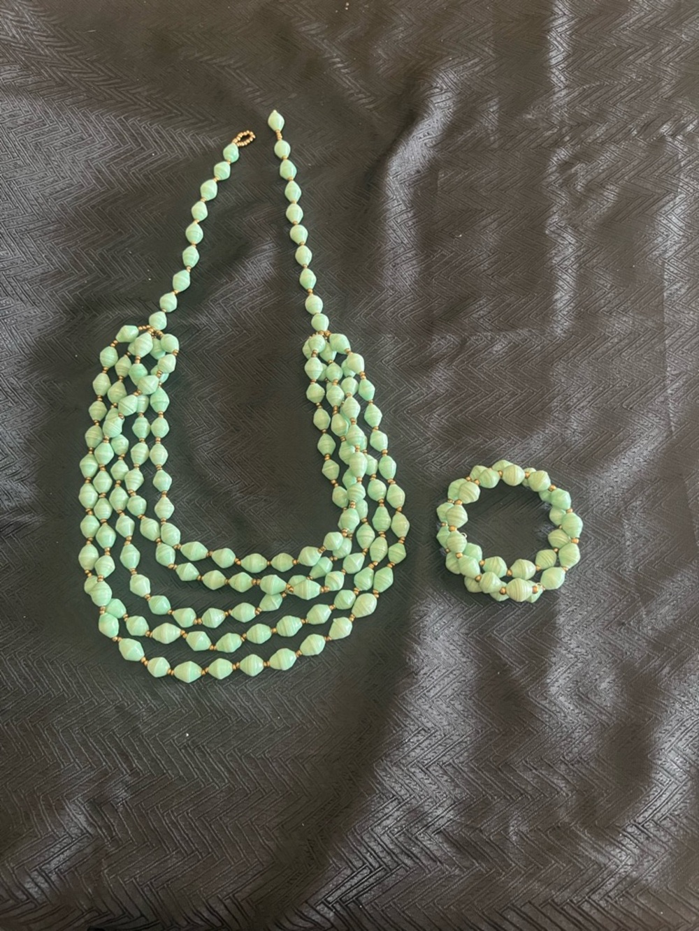 Hand Crafted Mint Green Multi-Strand Bead Necklace with Bracelet